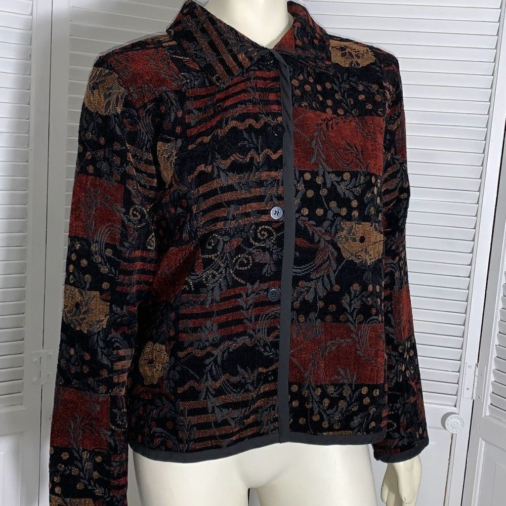Vintage Reversible Patchwork Button Down Tapestry… - image 1